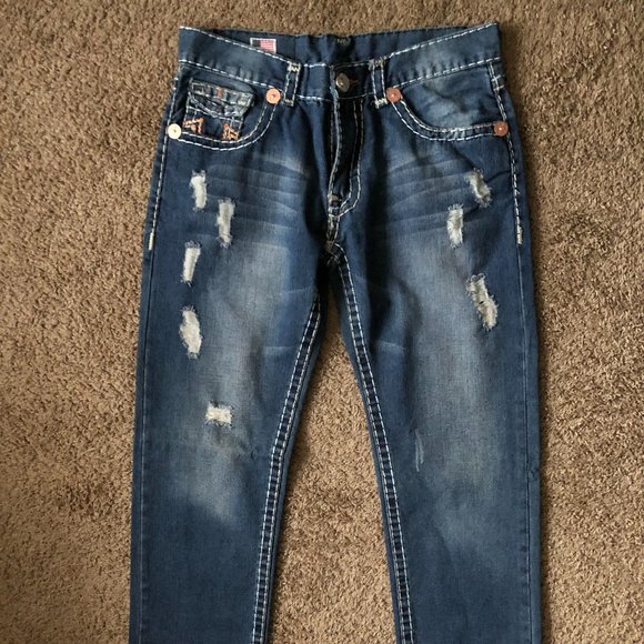 True Religion Men's Billy Big T Blue Ripped Jeans